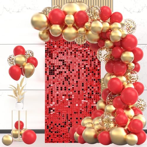 12 Pcs Red Shimmer Wall Backdrop Panels, 3 x 4 FT for Party Decorations in 3 x 4 FT in Red