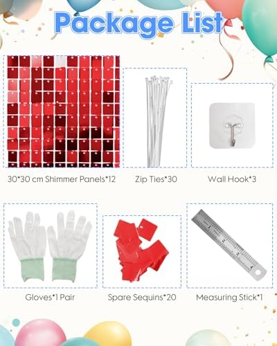 12 Pcs Red Shimmer Wall Backdrop Panels, 3 x 4 FT for Party Decorations in 3 x 4 FT in Red, alternate view 7