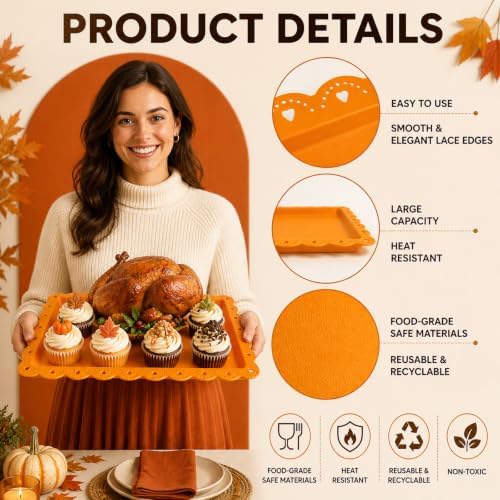 12 Pcs Reusable Rectangle Thanksgiving Platters and Trays Serving in Multicolor, alternate view 4