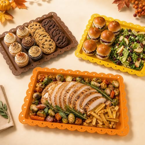 12 Pcs Reusable Rectangle Thanksgiving Platters and Trays Serving in Multicolor, alternate view 6