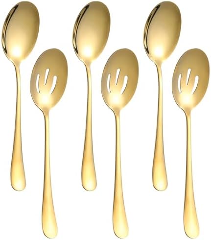 12 PCS Serving Spoons Set, 8.7 Inch Serving Spoon, Slotted Spoons, Gold in Gold