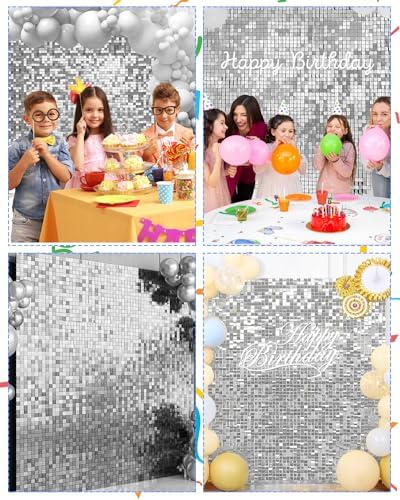 12 Pcs Silver Shimmer Wall Backdrop Panels, 3 x 4 FT for Party Decorations in 3 x 4 FT in Silver, alternate view 3