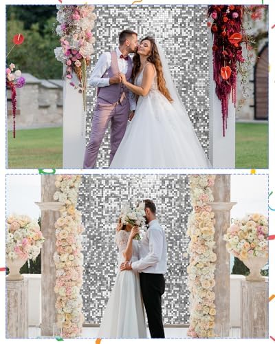 12 Pcs Silver Shimmer Wall Backdrop Panels, 3 x 4 FT for Party Decorations in 3 x 4 FT in Silver, alternate view 4
