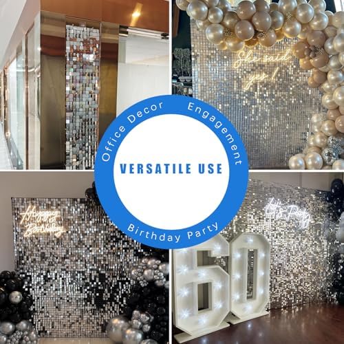 12 Pcs Silver Shimmer Wall Backdrop Panels for Party Decoration, alternate view 4
