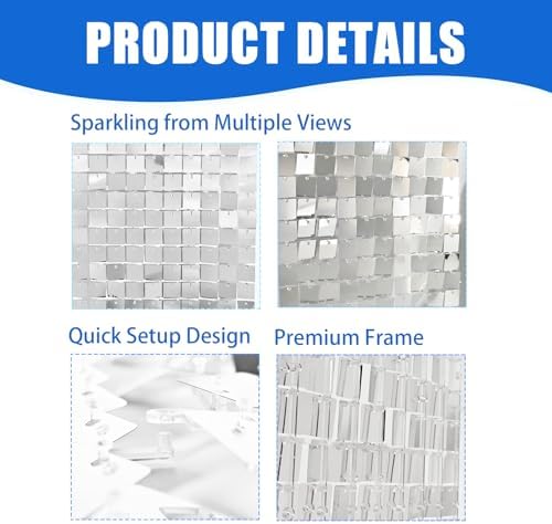 12 Pcs Silver Shimmer Wall Backdrop Panels for Party Decoration, alternate view 6
