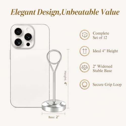 12 Pcs Silver Table Number Holders, 4 Inch Tall Place Card Holders for Table, Sturdy Photo Picture Holders with, alternate
