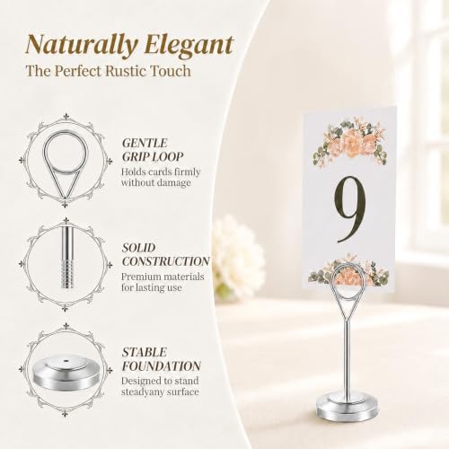 12 Pcs Silver Table Number Holders, 4 Inch Tall Place Card Holders for Table, Sturdy Photo Picture Holders with, alternate