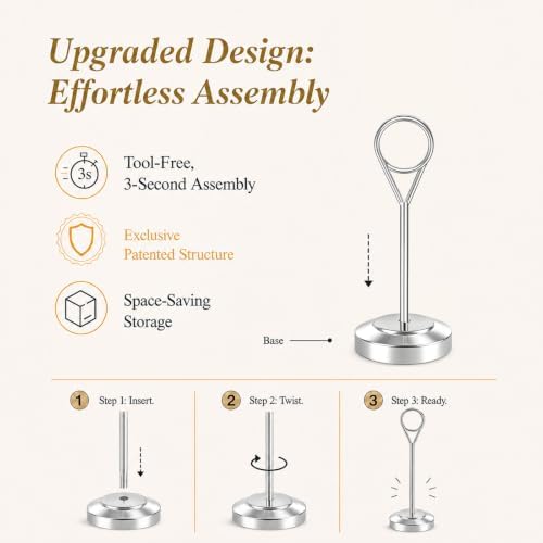 12 Pcs Silver Table Number Holders, 4 Inch Tall Place Card Holders for Table, Sturdy Photo Picture Holders with, alternate