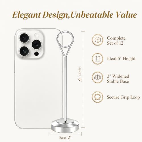 12 Pcs Silver Table Number Holders, 6 Inch Tall Place Card Holders for Table, Sturdy Photo Picture Holders with, alternate