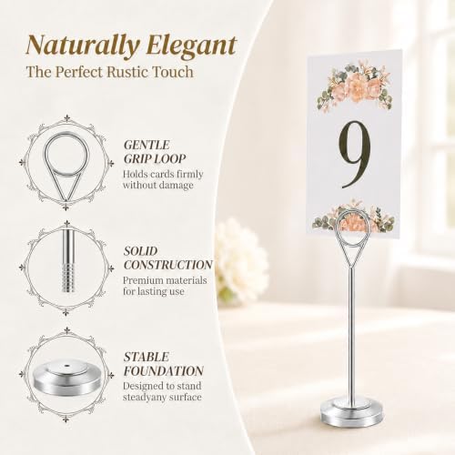 12 Pcs Silver Table Number Holders, 6 Inch Tall Place Card Holders for Table, Sturdy Photo Picture Holders with, alternate