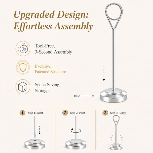 12 Pcs Silver Table Number Holders, 6 Inch Tall Place Card Holders for Table, Sturdy Photo Picture Holders with, alternate
