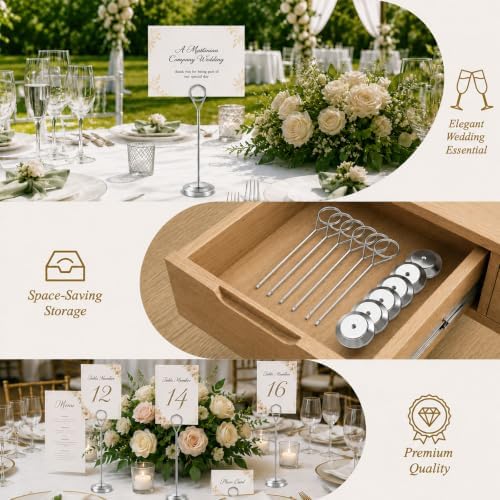 12 Pcs Silver Table Number Holders, 6 Inch Tall Place Card Holders for Table, Sturdy Photo Picture Holders with, alternate