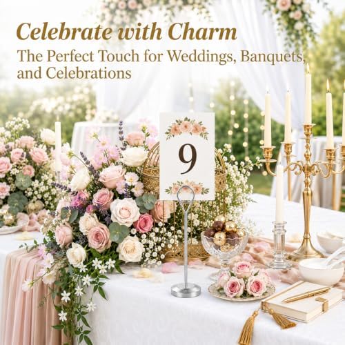 12 Pcs Silver Table Number Holders, 6 Inch Tall Place Card Holders for Table, Sturdy Photo Picture Holders with, alternate