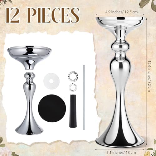 12 Pcs Sliver Metal Flower Arrangements Stand Tall Wedding Centerpiece Stand Table Decor Flower Vase for Wedding, alternate