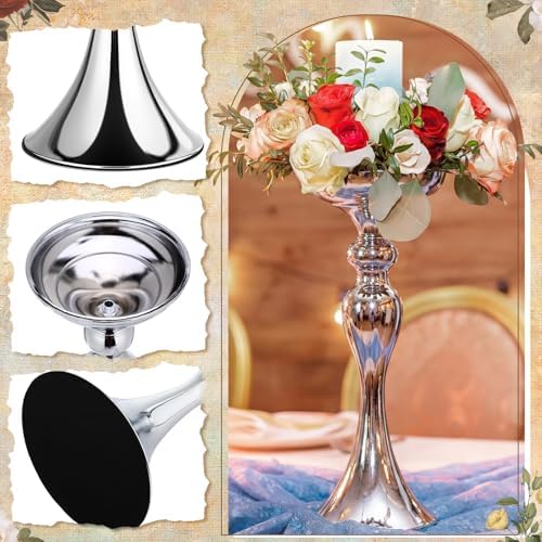 12 Pcs Sliver Metal Flower Arrangements Stand Tall Wedding Centerpiece Stand Table Decor Flower Vase for Wedding, alternate