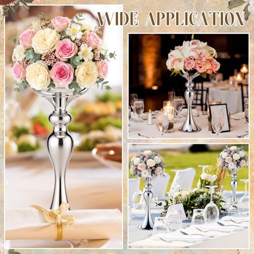 12 Pcs Sliver Metal Flower Arrangements Stand Tall Wedding Centerpiece Stand Table Decor Flower Vase for Wedding, alternate
