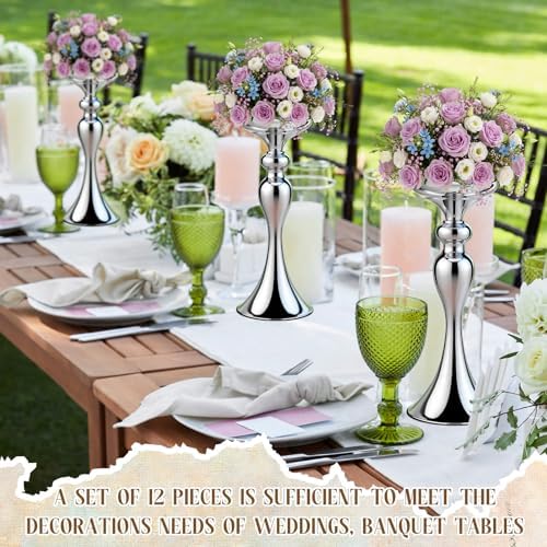 12 Pcs Sliver Metal Flower Arrangements Stand Tall Wedding Centerpiece Stand Table Decor Flower Vase for Wedding, alternate