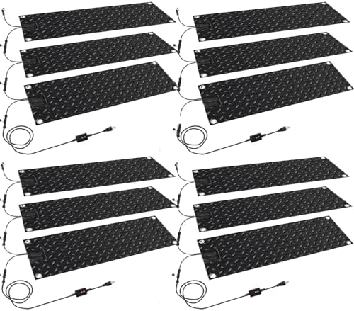 12 Pcs Snow Melting Walkway Mat, 10" x 30" Non Slip Rubber Heated Mat with Power Cord, 2 in/h Speed Snow and Ice