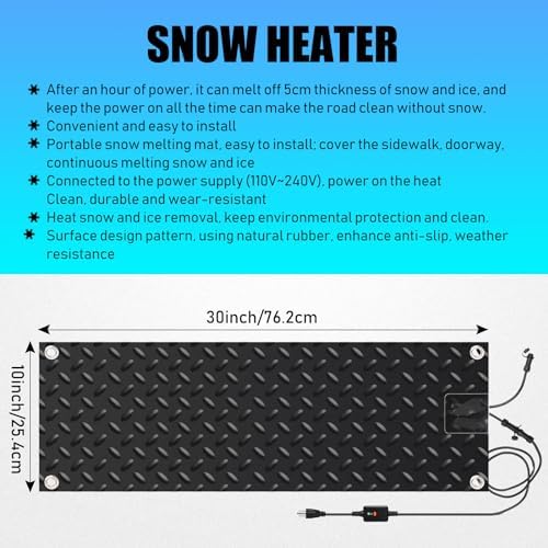 12 Pcs Snow Melting Walkway Mat, 10" x 30" Non Slip Rubber Heated Mat with Power Cord, 2 in/h Speed Snow and Ice, alternate