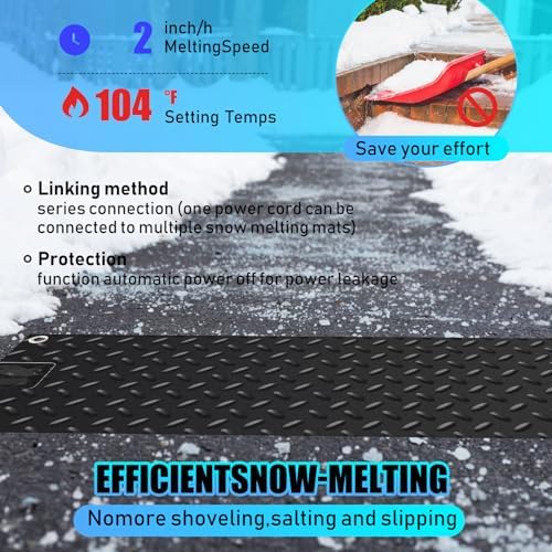 12 Pcs Snow Melting Walkway Mat, 10" x 30" Non Slip Rubber Heated Mat with Power Cord, 2 in/h Speed Snow and Ice, alternate