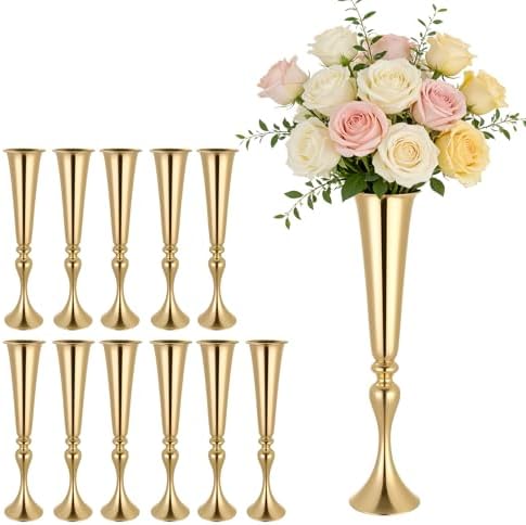 12 PCS Wedding Flower Vase, 21.7 in Tall Trumpet Flower Table Centerpieces, Banquet Vases Easy Installation