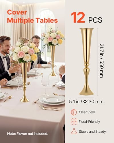 12 PCS Wedding Flower Vase, 21.7 in Tall Trumpet Flower Table Centerpieces, Banquet Vases Easy Installation, alternate view 4