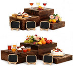 12 Pcs Wood Display Risers with Mini Signs 6 Wooden Buffet Risers Stackable Rustic Wood Cake Stand Food Risers