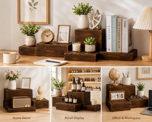 12 Pcs Wood Display Risers with Mini Signs 6 Wooden Buffet Risers Stackable Rustic Wood Cake Stand Food Risers, alternate