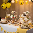 12 Pcs Wooden Rustic Cake Stand Set, 7 Pcs Honeycomb Cupcake Stand 3-Tier and Single-Tier Cupcake Tower 4 Wood, alternate