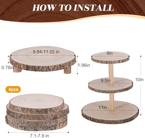 12 Pcs Wooden Rustic Cake Stand Set, 7 Pcs Honeycomb Cupcake Stand 3-Tier and Single-Tier Cupcake Tower 4 Wood, alternate