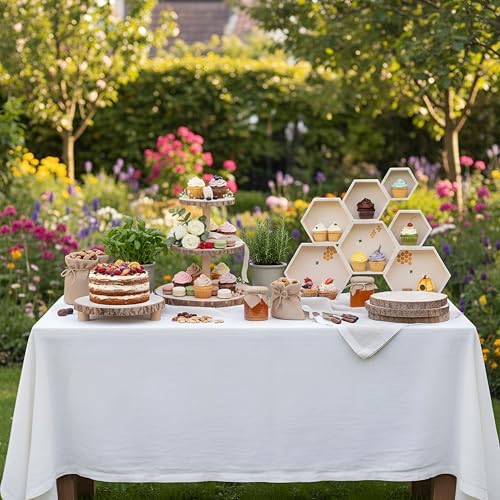 12 Pcs Wooden Rustic Cake Stand Set, 7 Pcs Honeycomb Cupcake Stand 3-Tier and Single-Tier Cupcake Tower 4 Wood, alternate