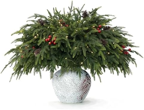 12-Piece 23" Norfolk Pine Stems, Artificial Pine Branches with LED Lights
