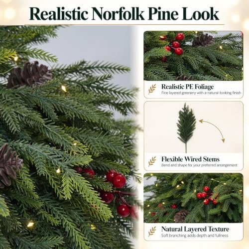 12-Piece 23" Norfolk Pine Stems, Artificial Pine Branches with LED Lights, alternate view 5