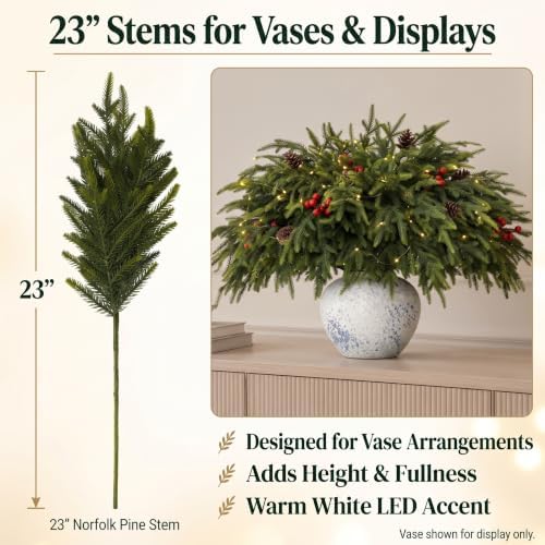 12-Piece 23" Norfolk Pine Stems, Artificial Pine Branches with LED Lights, alternate view 6