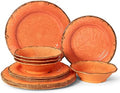 12 Piece Crackle Lightweight Melamine Dinnerware Sets-Service for 4 in Orange