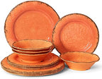 12 Piece Crackle Lightweight Melamine Dinnerware Sets-Service for 4 in Orange