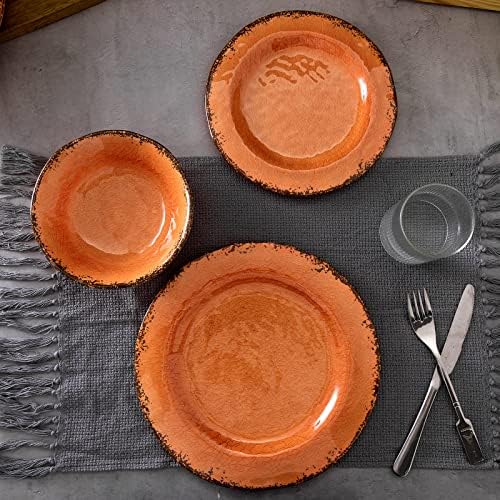 12 Piece Crackle Lightweight Melamine Dinnerware Sets-Service for 4 in Orange, alternate view 2