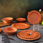 12 Piece Crackle Lightweight Melamine Dinnerware Sets-Service for 4 in Orange, alternate view 4