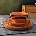 12 Piece Crackle Lightweight Melamine Dinnerware Sets-Service for 4 in Orange, alternate view 6
