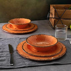 12 Piece Crackle Lightweight Melamine Dinnerware Sets-Service for 4 in Orange, alternate view 7