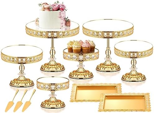 12-Piece Gold Cake Stand Set, Vintage Cake Stand with Crystal Edge and Cupcake Display Tray, Dessert Table