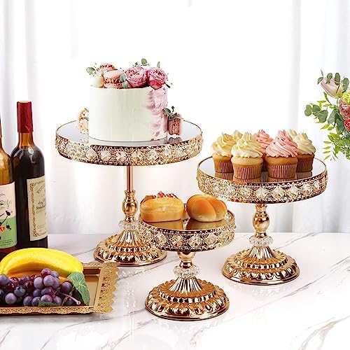 12-Piece Gold Cake Stand Set, Vintage Cake Stand with Crystal Edge and Cupcake Display Tray, Dessert Table, alternate view 2