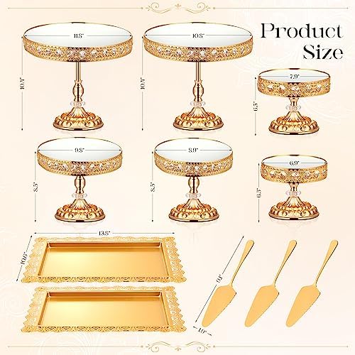 12-Piece Gold Cake Stand Set, Vintage Cake Stand with Crystal Edge and Cupcake Display Tray, Dessert Table, alternate view 3