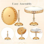 12-Piece Gold Cake Stand Set, Vintage Cake Stand with Crystal Edge and Cupcake Display Tray, Dessert Table, alternate view 4