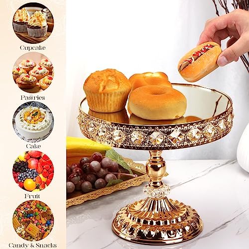 12-Piece Gold Cake Stand Set, Vintage Cake Stand with Crystal Edge and Cupcake Display Tray, Dessert Table, alternate view 5