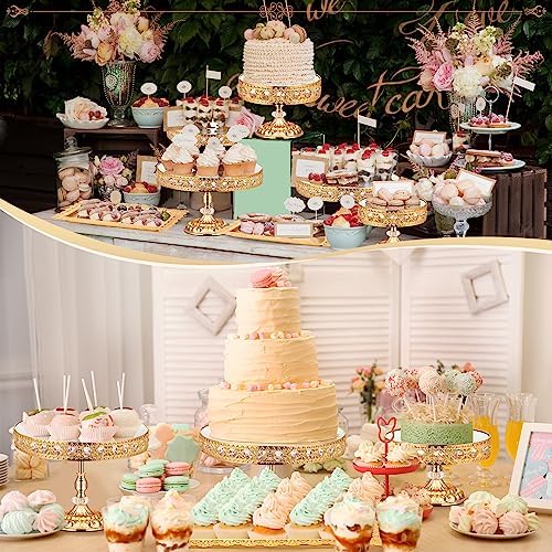 12-Piece Gold Cake Stand Set, Vintage Cake Stand with Crystal Edge and Cupcake Display Tray, Dessert Table, alternate view 6