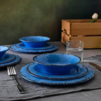 12 Piece Melamine Dinnerware Set Farmhouse Outdoor Dishes Set for 4 in Blue, alternate view 2