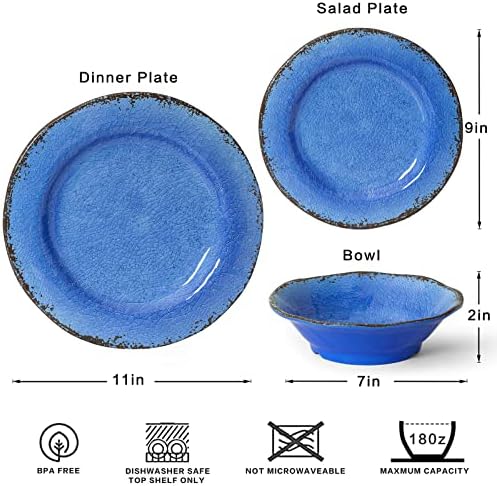 12 Piece Melamine Dinnerware Set Farmhouse Outdoor Dishes Set for 4 in Blue, alternate view 3