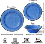 12 Piece Melamine Dinnerware Set Farmhouse Outdoor Dishes Set for 4 in Blue, alternate view 3