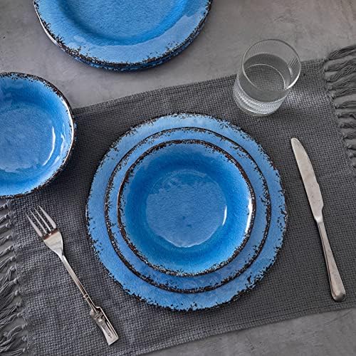 12 Piece Melamine Dinnerware Set Farmhouse Outdoor Dishes Set for 4 in Blue, alternate view 4
